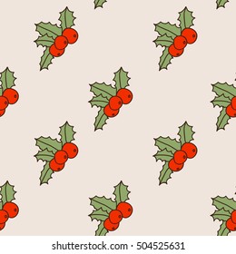 Christmas and New Year seamless with Christmas berries. hand painted