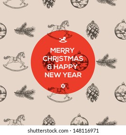 Christmas and New Year seamless hand-drawn pattern, vector illustration. 