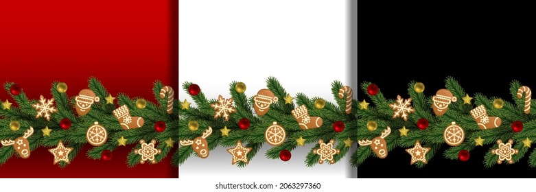 Christmas and New Year Seamless Horizon Borders set