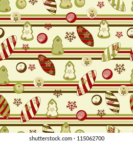 Christmas and New Year seamless pattern with decors. Vector Illustration