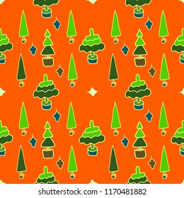 Christmas or New year seamless  pattern of stripes and stylized trees . Design element for festive banner, card, invitation, postcard. Vector illustration.
