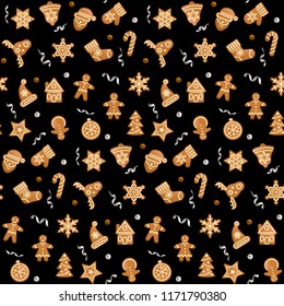 Christmas and New Year Seamless Pattern with Gingers