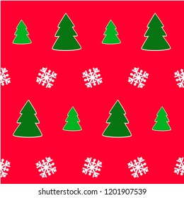 Christmas and new year seamless pattern with christmas trees and snowflakes. Vector illustration for wrapping paper or holidays background design.