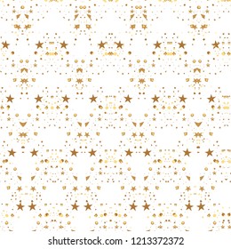 Christmas and New Year seamless pattern of gold stars and confetti for packaging, wrappers, fabrics and light industry. Vector image, background.