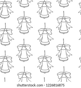 Christmas and new year seamless pattern. Vector holiday black white background with bells for greeting card design and packaging.