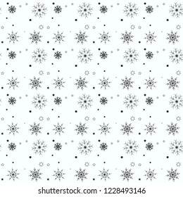 Christmas, new year seamless pattern, snowflakes line illustration. Vector icons of winter holidays, cold season snowfall. Celebration party black white repeated background. eps10
