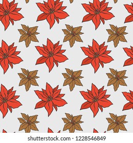 Christmas and new year seamless pattern. Vector holiday flower background for greeting card design and packaging.