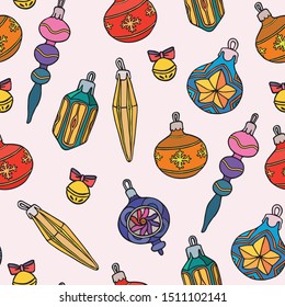 Christmas and new year seamless pattern with hand drawn fir tree decorations that can be used for wrapping paper designs, fabric, texture, textile wallpaper print.