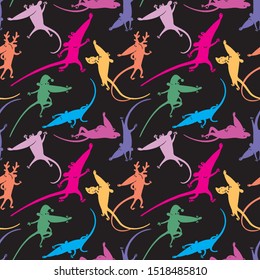 Christmas or New year seamless pattern with cute mice. Mouse. 2020 Winter background with mouse. Rat horoscope sign. Chinese year of Rat 2020. Happy New Year. Concept image of symbol chinese new year