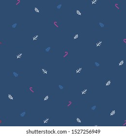 Christmas or New Year seamless pattern background with candies, and forest leaves retro style vector winter design