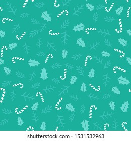 Christmas or New Year seamless pattern background with candies, and forest leaves retro style vector winter design