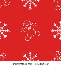 Christmas or New Year seamless pattern background. Holiday Xmas repeat texture. Festive seasonal endless print with gingerbread man, stars, snowflakes. Vector EPS10 illustration