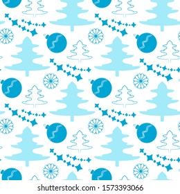 Christmas and New Year seamless pattern. Winter vector background for the holidays. Modern design for paper, wallpaper, textile, covers, interiors, prints, brochure, banners etc.