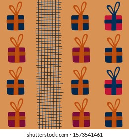 Christmas and New Year seamless pattern with gifts. Holiday vector illustration.