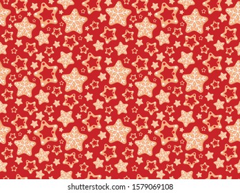 Christmas and New Year seamless pattern. Endless texture for wallpaper, web page background, wrapping paper and textile, greetings cards. Christmas gingerbread pattern. Ginger cookies, tree 