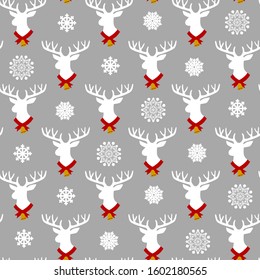 Navidad y Año Nuevo sin fisuras de fondo con cabezas de reno aisladas en blanco. Ilustración del vector