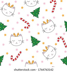 Navidad y Año Nuevo sin fisuras con gatos lindos. Fondo de vacaciones de vectores 