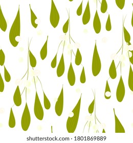 Christmas, New Year seamless pattern with mistletoe branches. Hand drawing, doodle style. Festive background for invitations, cards, packaging
