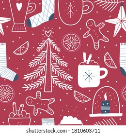 Weihnachten und Neues Jahr nahtlos Muster. Weihnachtsdesign für Verpackungspapier, Stoffe, Cover und Karten. Vektorgrafik