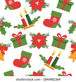 Christmas and New Year seamless pattern in flat style. Vector illustration