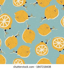 Christmas and New Year seamless pattern with Christmas tree toys in the form of lemons in vector.