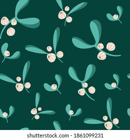 Weihnachten oder Neujahr nahtloses Muster oder digitales Papier - Winterblumenschmuck mit Mistelwein, festliche blaue Pflanzen- und Weißbeeren, unendlicher Hintergrund für die Umhüllung, Textilien, Scrapie