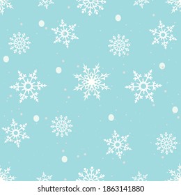 Christmas, new year seamless pattern, snowflakes line illustration. Vector icons of winter holidays, cold season snowfall. Celebration party white and blue repeated background.