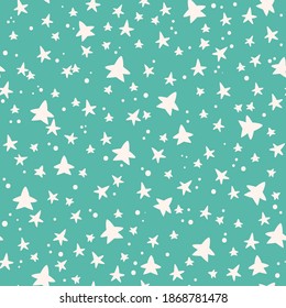 Christmas or New Year seamless pattern or digital paper - white stars on blue background, abstract random holiday endless background for wrapping, textile, scrapbook - vector