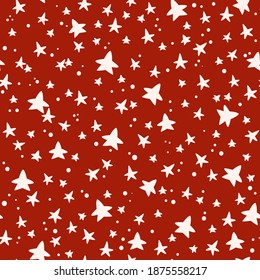 Navidad o Año Nuevo patrón sin fisuras o papel digital - estrellas blancas de fondo rojo, vacaciones abstractas al azar fondo interminable para envoltura, textil, libro de recortes - vector