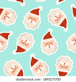 Christmas and New Year seamless pattern. Santa Claus stickers. Vector background.