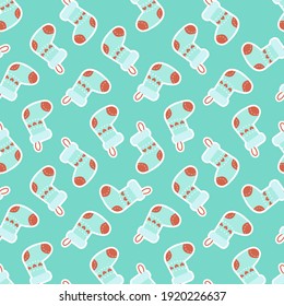 Christmas and New Year seamless pattern. Christmas stocking stickers. Vector background.
