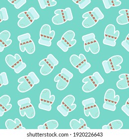 Christmas and New Year seamless pattern. Winter gloves, mitten stickers. Vector background.