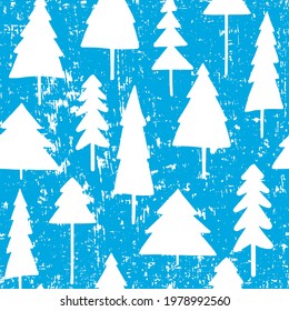 Christmas and New Year seamless pattern with trees. Hand crafted simple eco style. Wrapping paper, fabric design. Winter holiday backdrop.