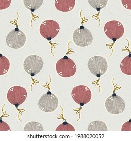Christmas and New Year seamless pattern with tree toys in vector.