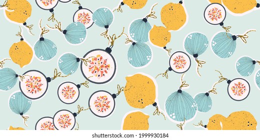 Navidad y Año Nuevo patrón sin fisuras con juguetes de árbol de Navidad en vector.