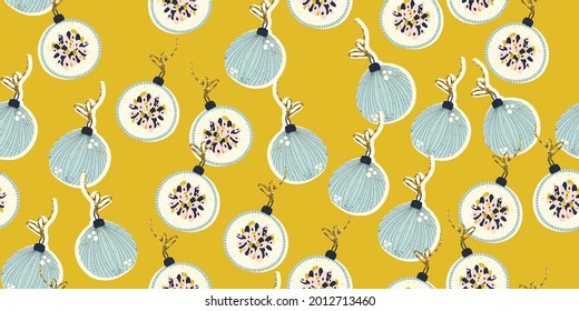 Christmas and New Year seamless pattern with tree toys in vector.