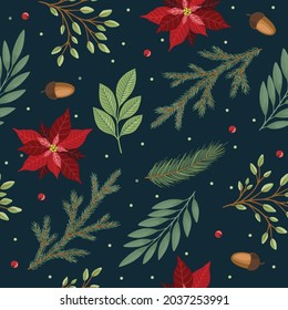 Christmas and New Year seamless pattern, vector xmas background