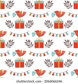 Christmas New Year seamless pattern vector illustration for wrapping paper and textiles