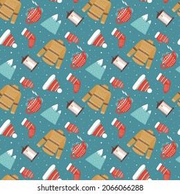 Christmas New Year seamless pattern vector illustration for wrapping paper and textiles