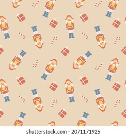 Navidad y Año Nuevo sin fisuras con petardos y langostinos. Diseño estacional para envoltura de regalo, tela, tarjetas, invitación, niños, pancarta, afiche.