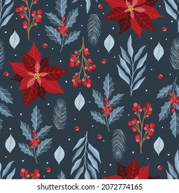Christmas and New Year seamless pattern, vector xmas background