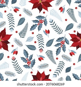 Christmas and New Year seamless pattern, vector xmas background