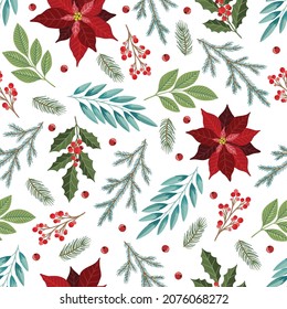 Christmas and New Year seamless pattern, vector xmas background