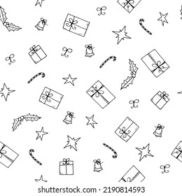 christmas and new year seamless pattern. hand drawn illustration in doodle style. 