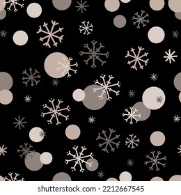 Christmas, new year seamless pattern with snowflakes on black background line vector illustration. Design for winter holidays,cold season snowfall.Celebration party background.