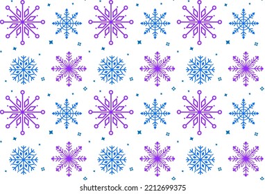 Christmas, new year seamless pattern, snowflakes line illustration. Vector icons of winter holidays, cold season snowfall. Celebration party black white repeated background.