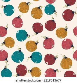 Christmas and New Year seamless pattern with Christmas tree toys in vector.