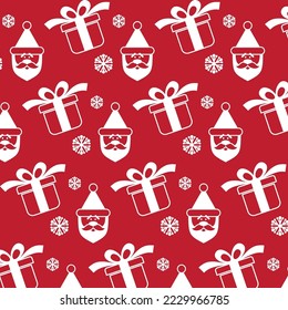 Navidad, año nuevo patrón sin fisuras, ilustración de línea. Iconos vectores de pino de vacaciones de invierno, regalos, carta a santa, regalos, muñeco de nieve