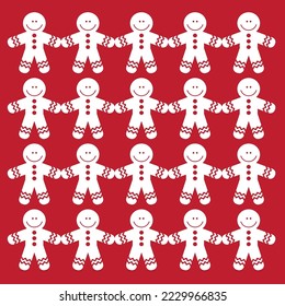 Christmas, new year, seamless pattern, line illustration. gingerbread cookie pattern on red background