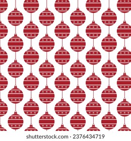Christmas, New Year seamless pattern in red and white colors with New Year's balls. Pattern on the panel samples.